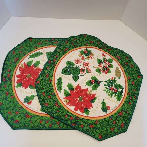 Franco Set of 2 Made in USA Christmas Quilted Table Placemats - Picture 1 of 7